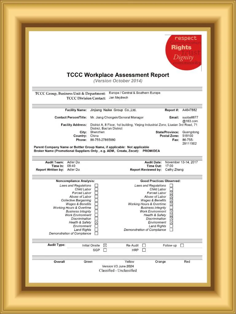 Compliance document page 1 available for buyer verification