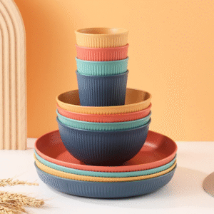 Unbreakable Dinnerware Set Microwave Safe Wheat Straw Cups Plates Bowls