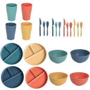 Wholesale Unbreakable Wheat Straw Three Grid Round Tableware  Eco-friendly Plate Bowl Dinnerware