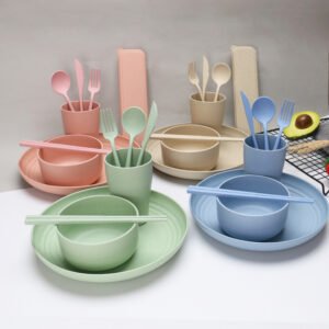 Wholesale Customized Dining Dishes Plates Dinnerware Sets BPA Free Wheat Straw Fiber Tableware