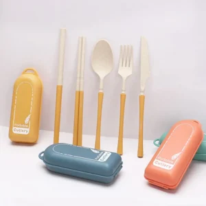 Outdoor Travel Camping Tableware Wheat Straw Cutlery Set Folding Knife Fork Spoon Chopsticks Set