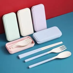 Portable Cutlery Detachable Telescopic Wheat Straw Fork Spoon Chopsticks Cutlery Set