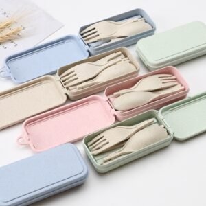 Portable Wheat Straw Flatware Folding Portable Cutlery Set with Case