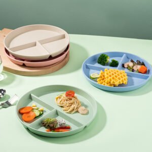 Wheat Straw Dining Plate Children Three Quantitative Dishes Environmentally Friendly Tableware
