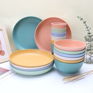 Modern Design Reusable Degradable Wheat Straw Dinnerware Sets with Vertical Pattern