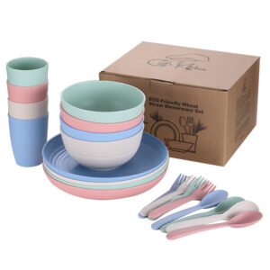 Hot Sale Portable Wheat Straw Dinnerware Sets for Kids for Camping and Includes Knife and Fork
