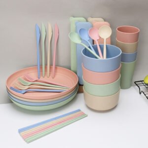 Biodegradable Portable Wheat Straw Tableware Eco-friendly Bowls Plates Cups Wheat Straw Dinnerware Set
