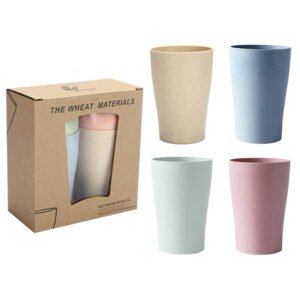 Biodegradable Reusable Eco-friendly Plastic Cup Toothbrush Holder Wheat Straw Drinking Cup Set