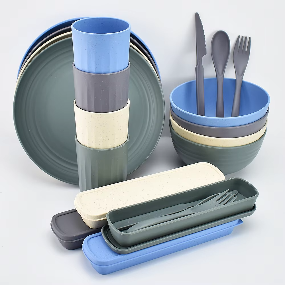 Wholesale Wheat Straw Dinnerware Set – Custom Reusable Eco-Friendly Unbreakable Plates for Kitchen & Restaurant