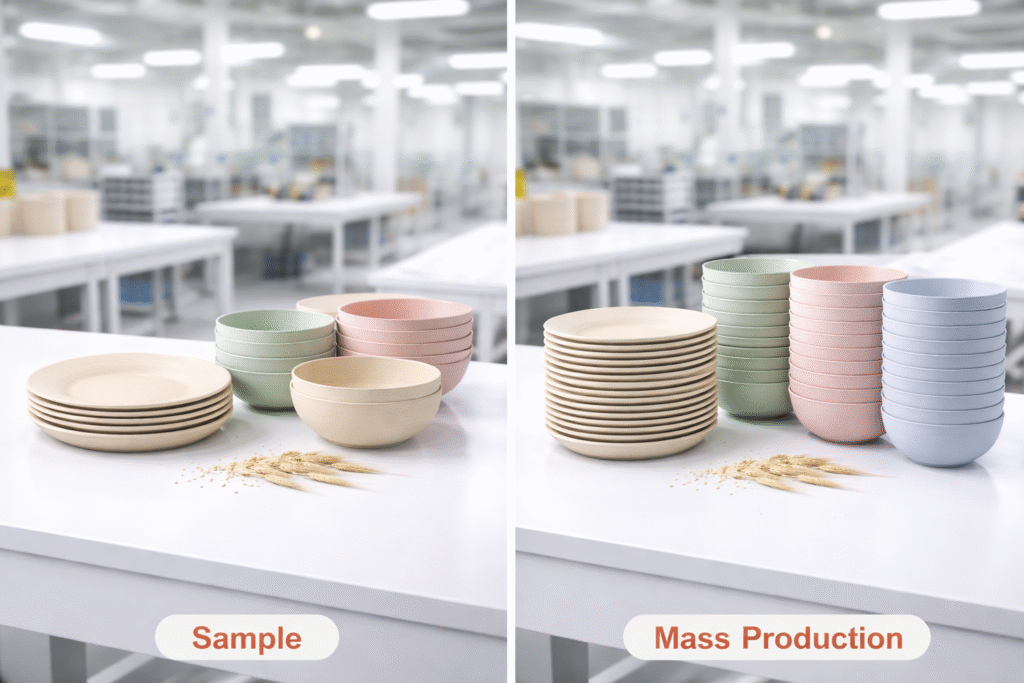 Wheat straw sample vs bulk production comparison