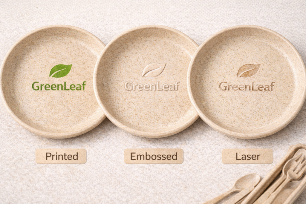 Custom logo options for wheat straw tableware