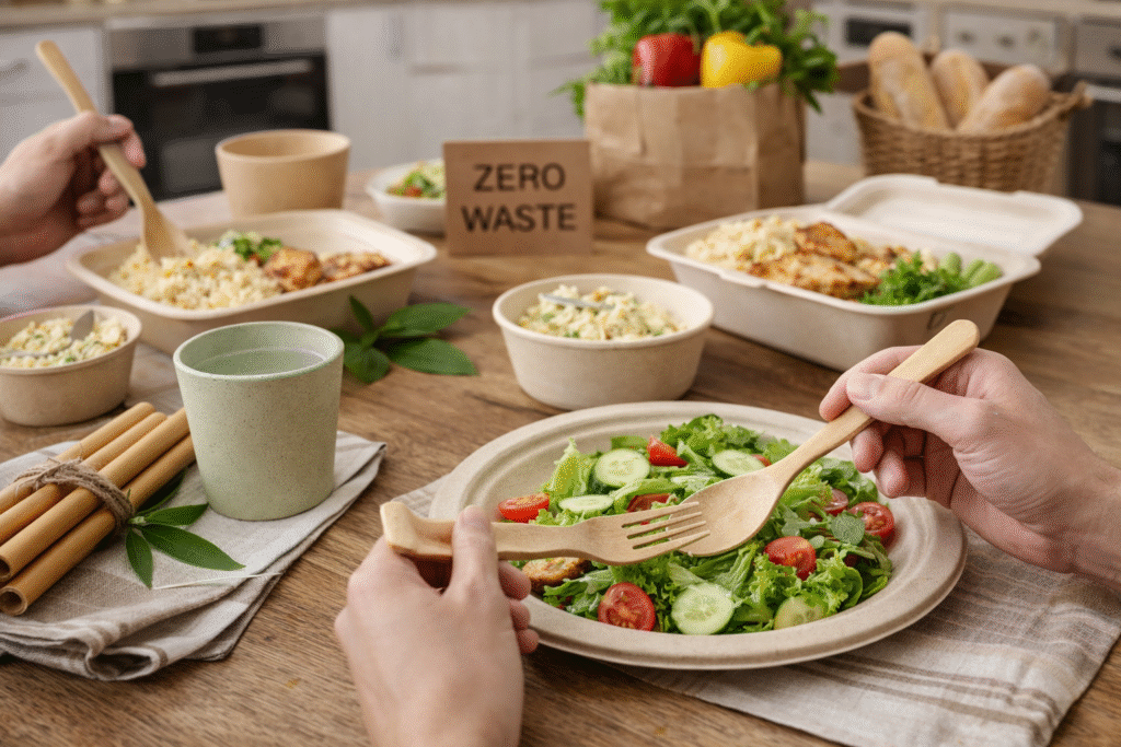 restaurant using eco friendly tableware to reduce plastic waste