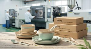 Wholesale wheat straw tableware set from direct manufacturer Naike Dinner with factory production background