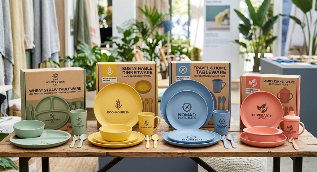 Multiple wheat straw tableware products