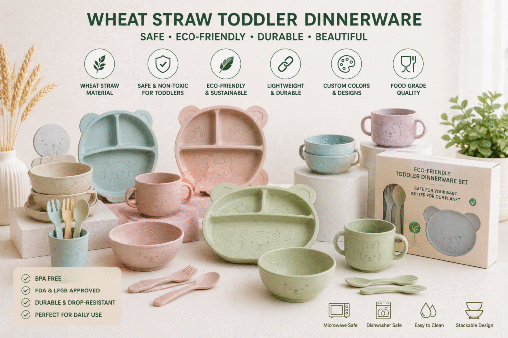 Neat display of wheat straw tableware set