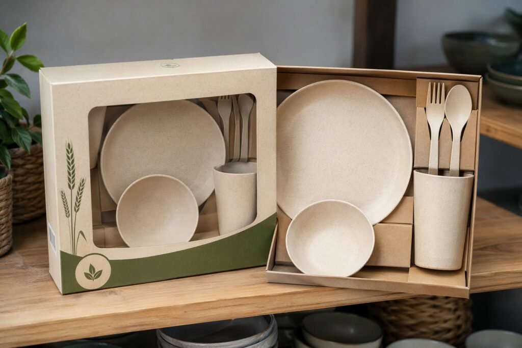 retail packaging wheat straw dinnerware