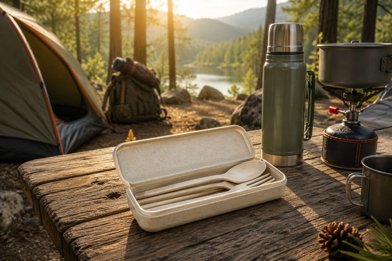 Portable wheat straw cutlery used for camping