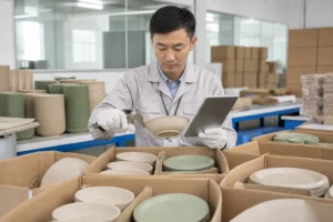 AQL inspection for wheat straw tableware in a factory quality area