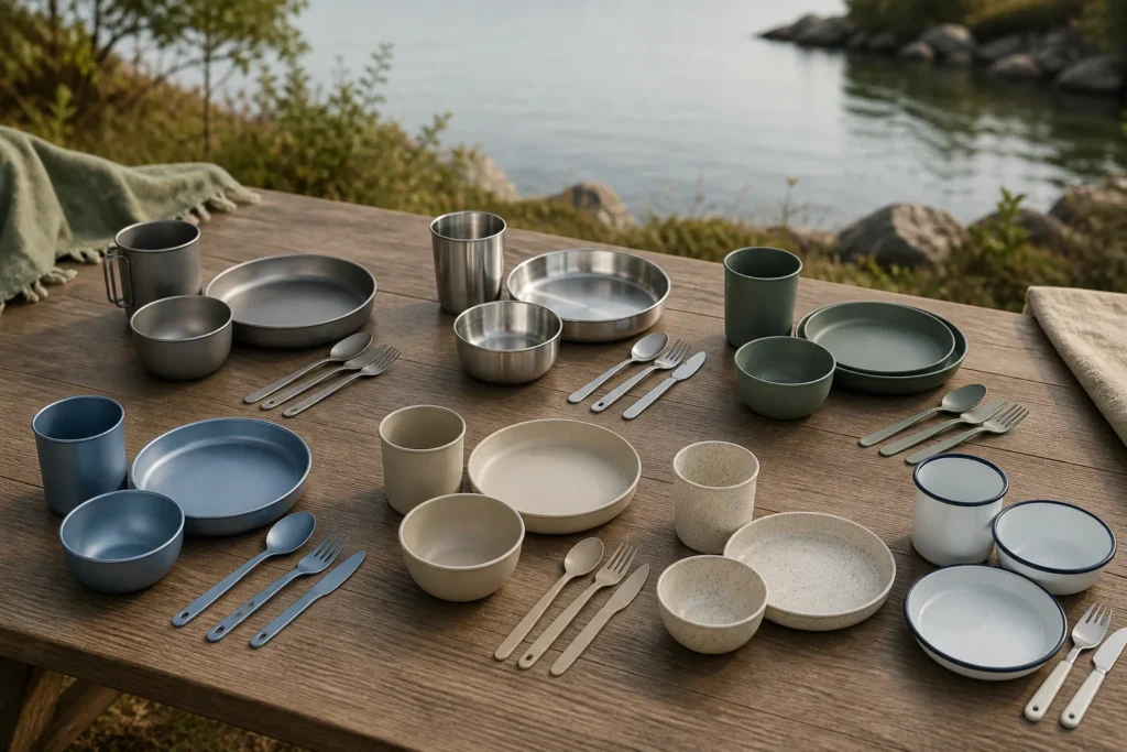 Best material for camping dinnerware comparison across six reusable material options