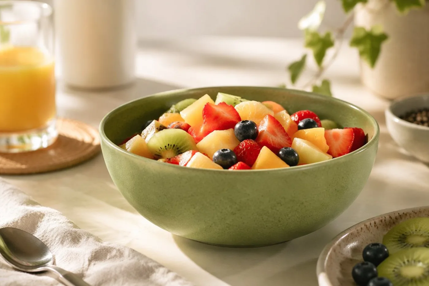 Green reusable bowl prepared for a picnic meal