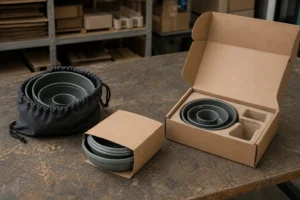 Camping dinnerware pouch sleeve and carton packaging routes compared