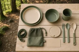 Camping mess kit checklist with twelve reusable outdoor meal components