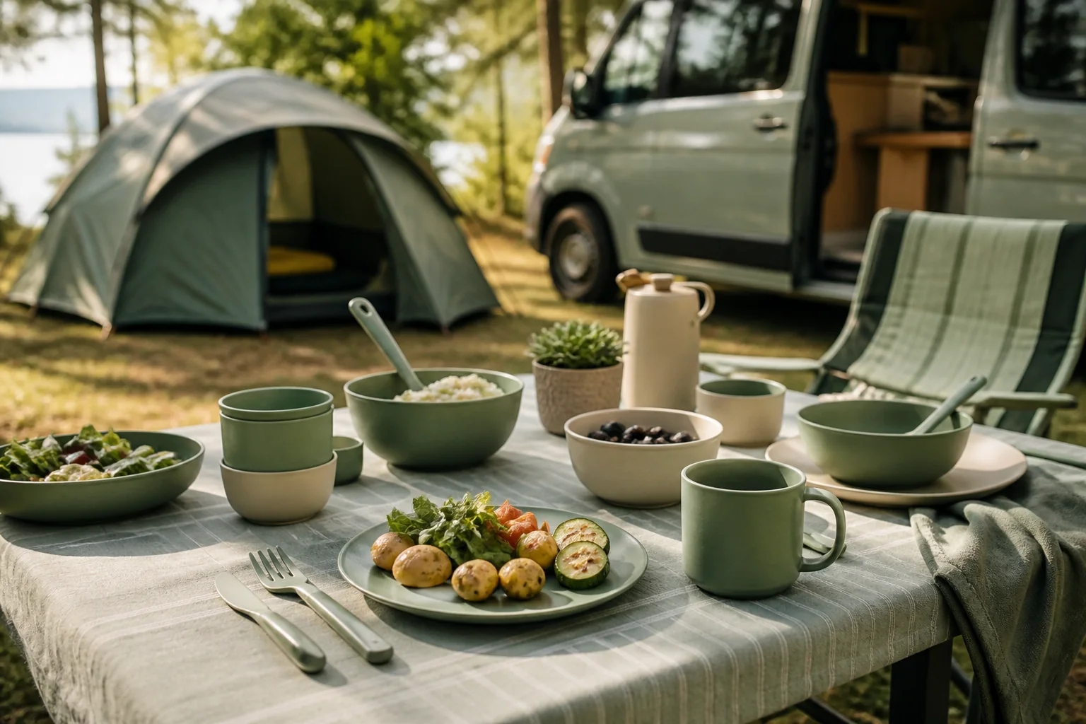 Reusable camping mess kit used at a family campsite