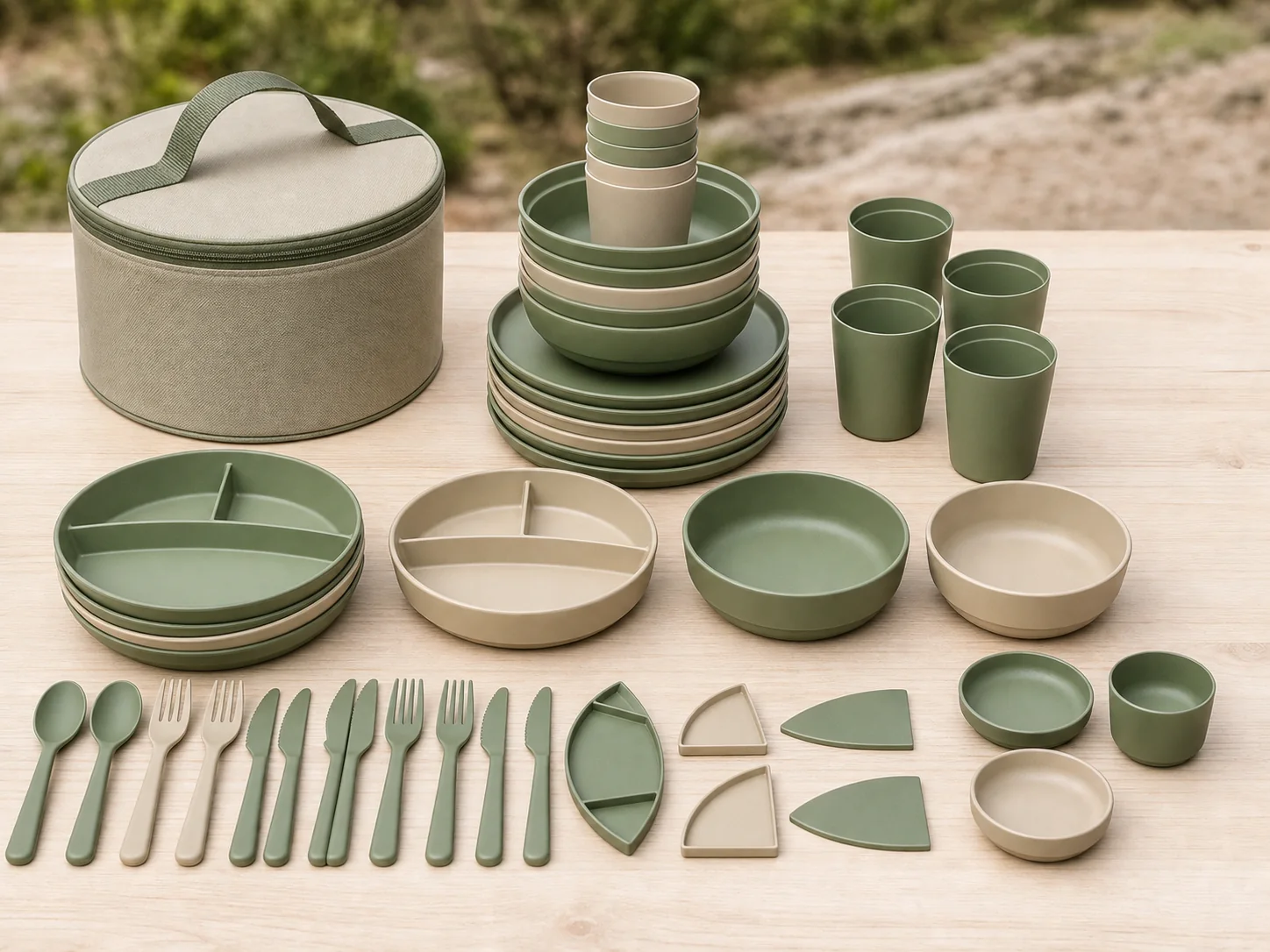 Custom camping dinnerware set architecture and nesting plan