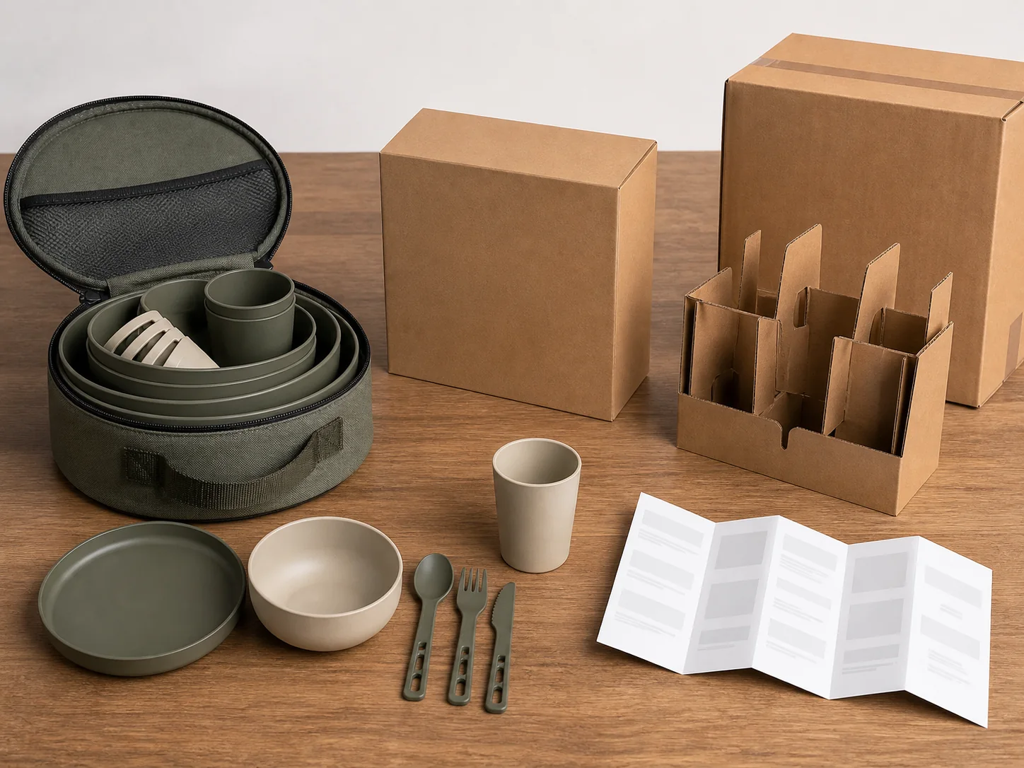 Camping dinnerware set nesting and private-label packaging development