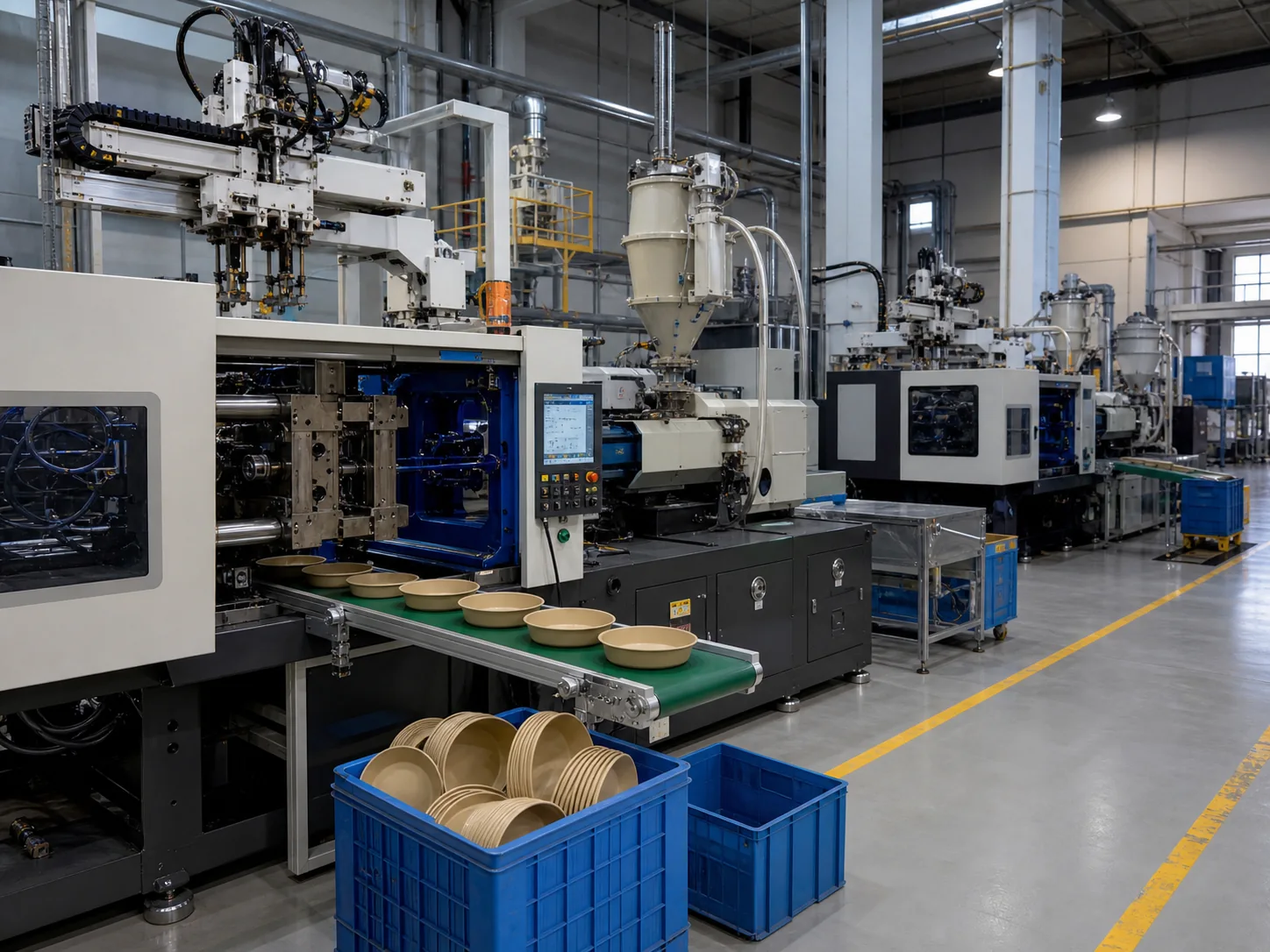 Industrial molding machines producing outdoor tableware components