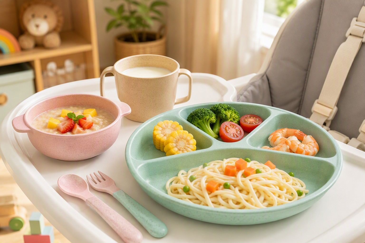 Pastel kids wheat straw tableware set for custom retail programs