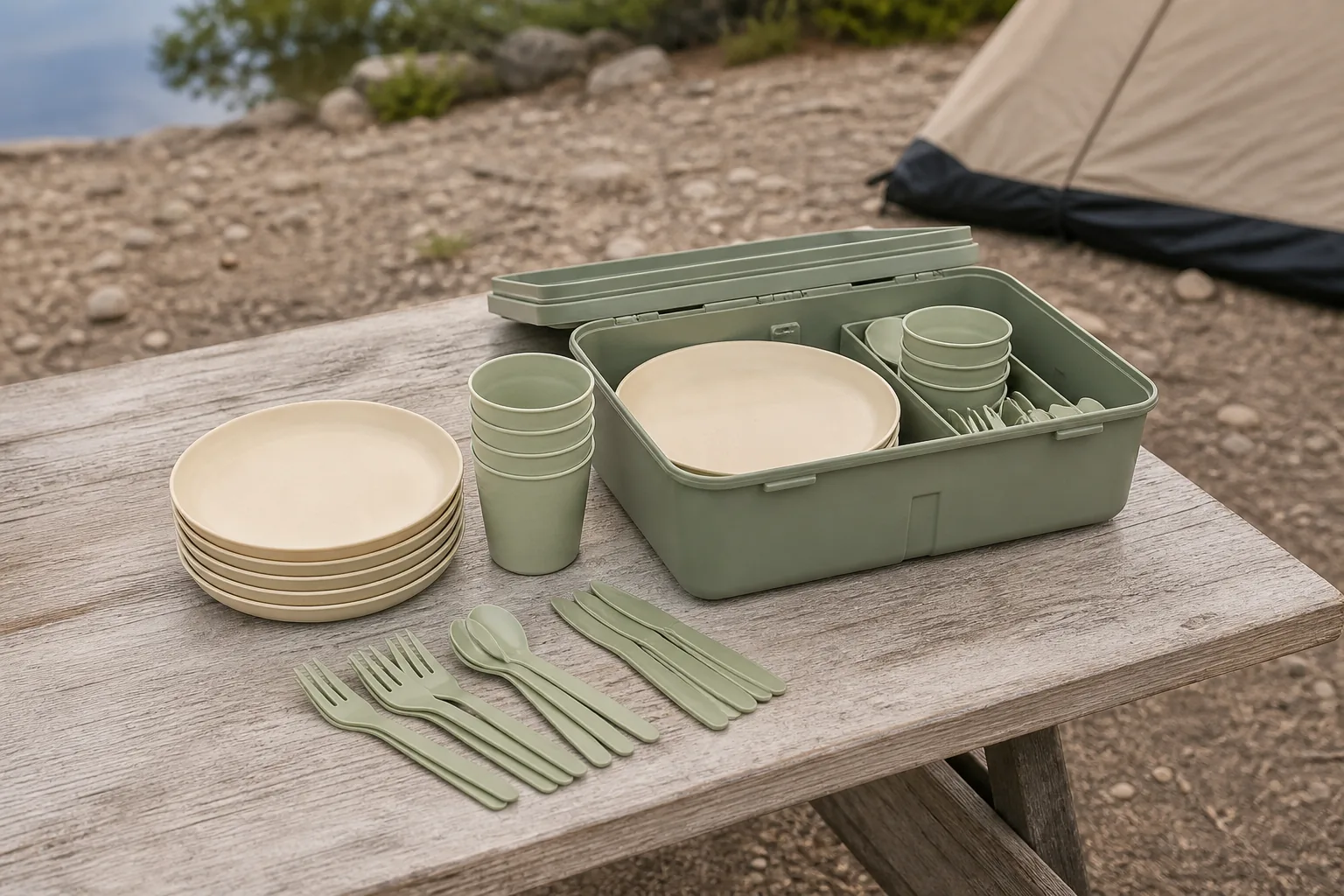 Nested PP camping dinnerware pack-out