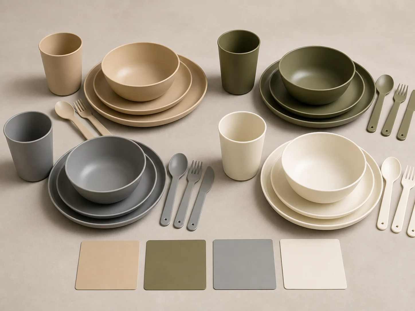 Reusable PP camping dinnerware color system for retail brands