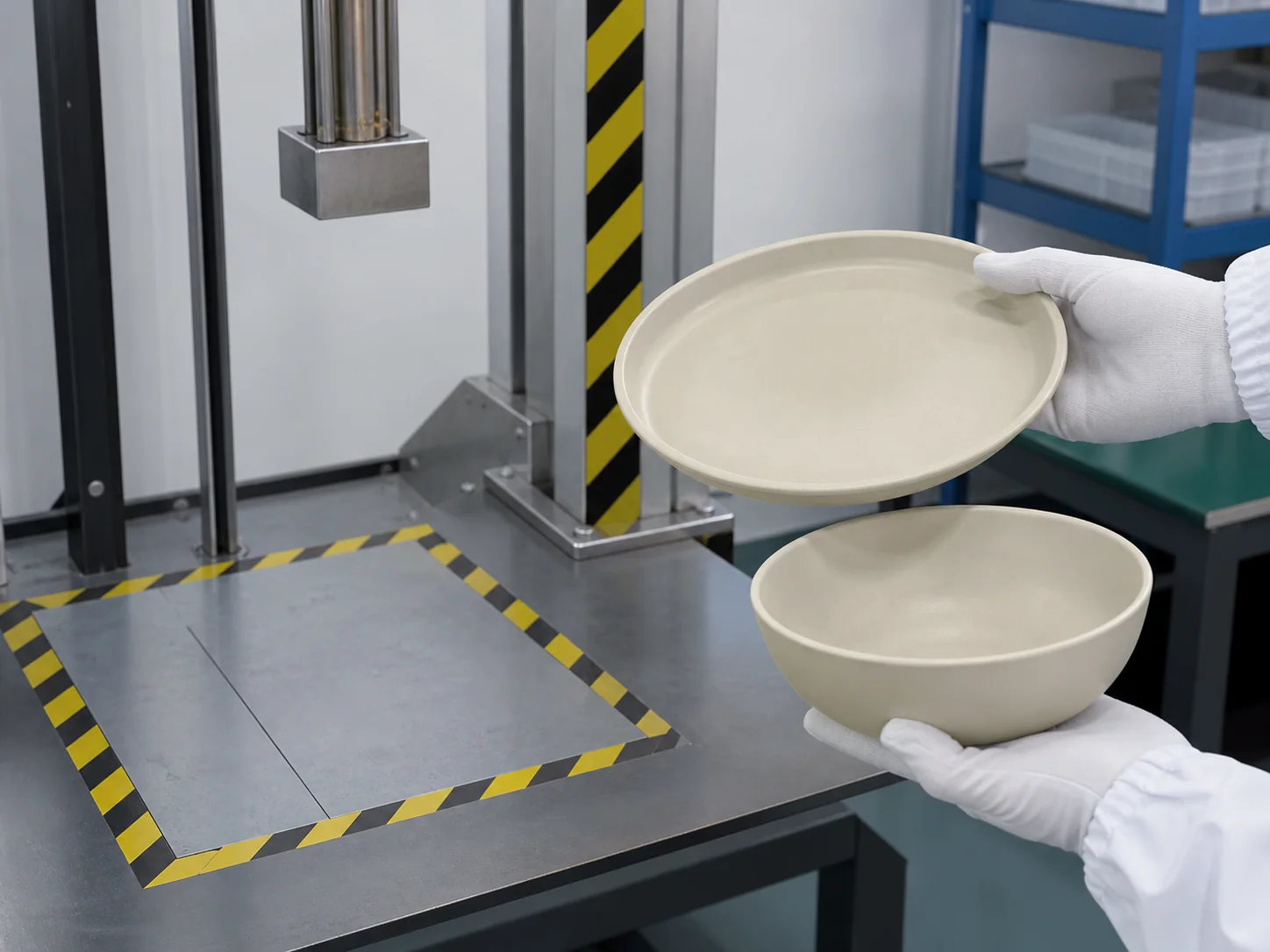 Reusable plastic camping plate and bowl drop-test inspection