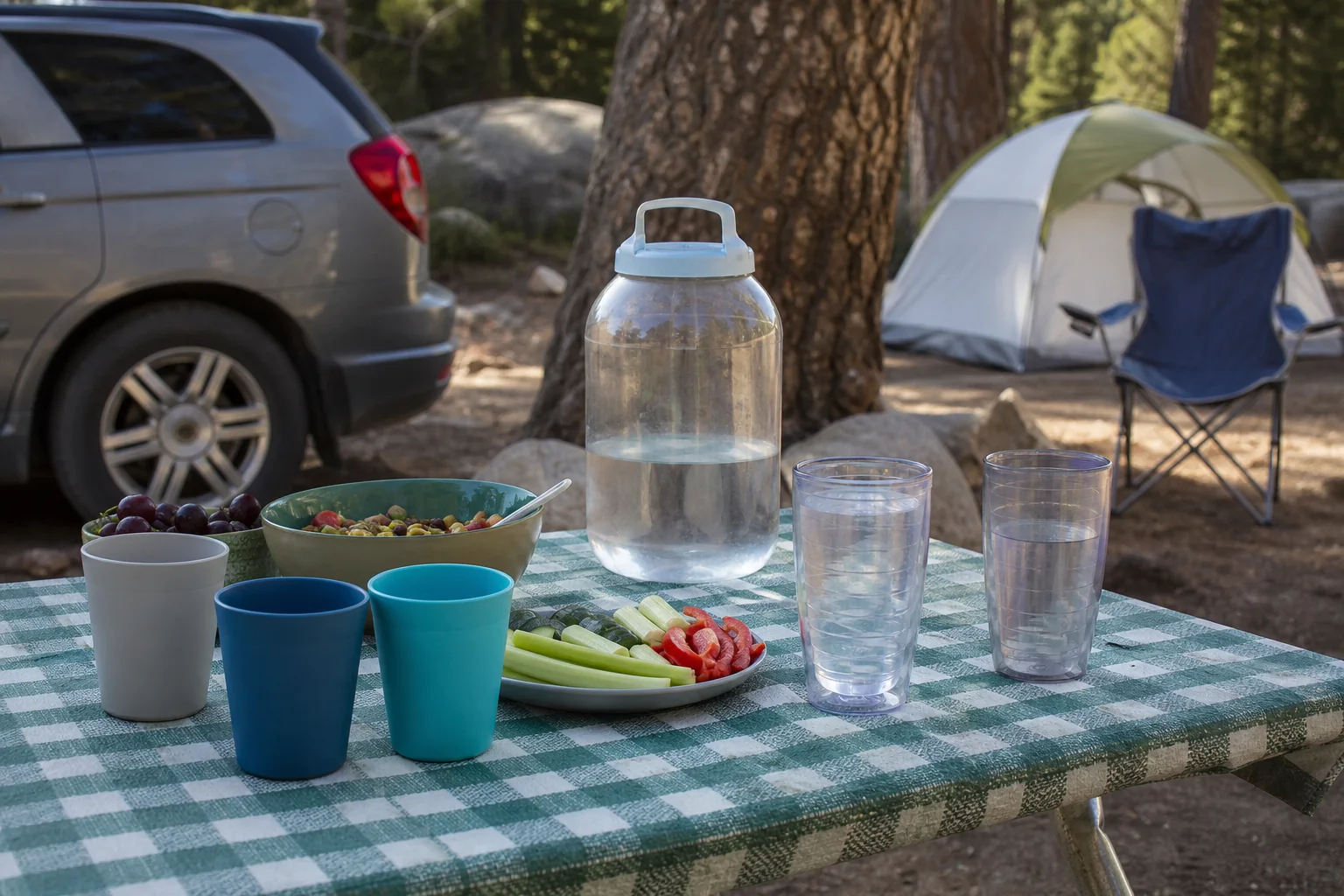 PP and Tritan style reusable cups in a realistic family car camping scenario