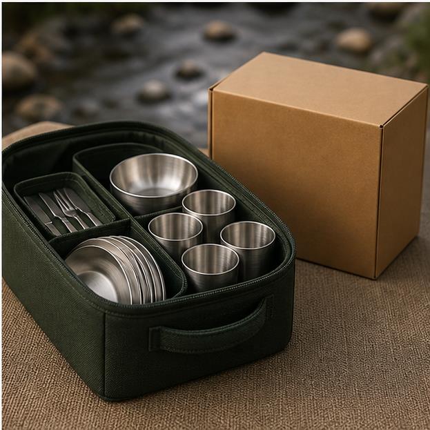Custom 304 Stainless Steel Glamping Dining Set – storage and packaging view