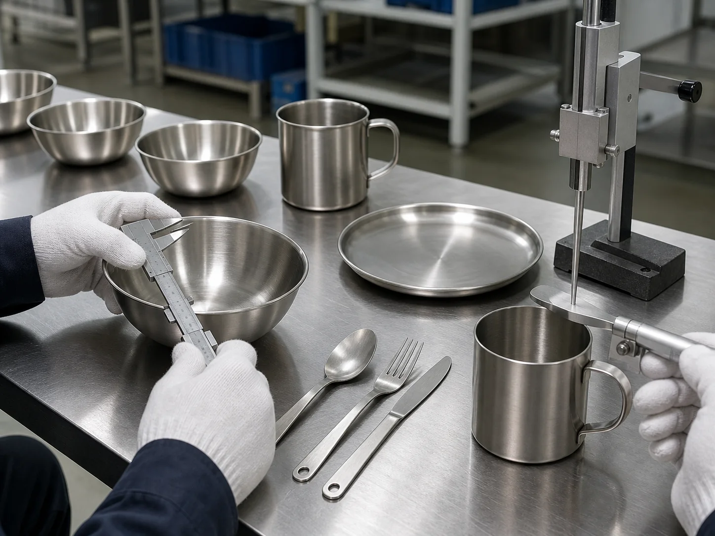 Stainless camping tableware rim weld thickness and flatness inspection