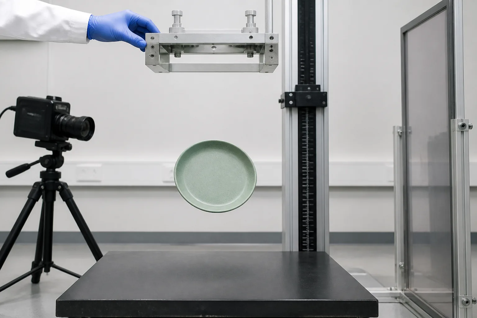 Controlled finished-product drop test for reusable wheat straw plates and bowls