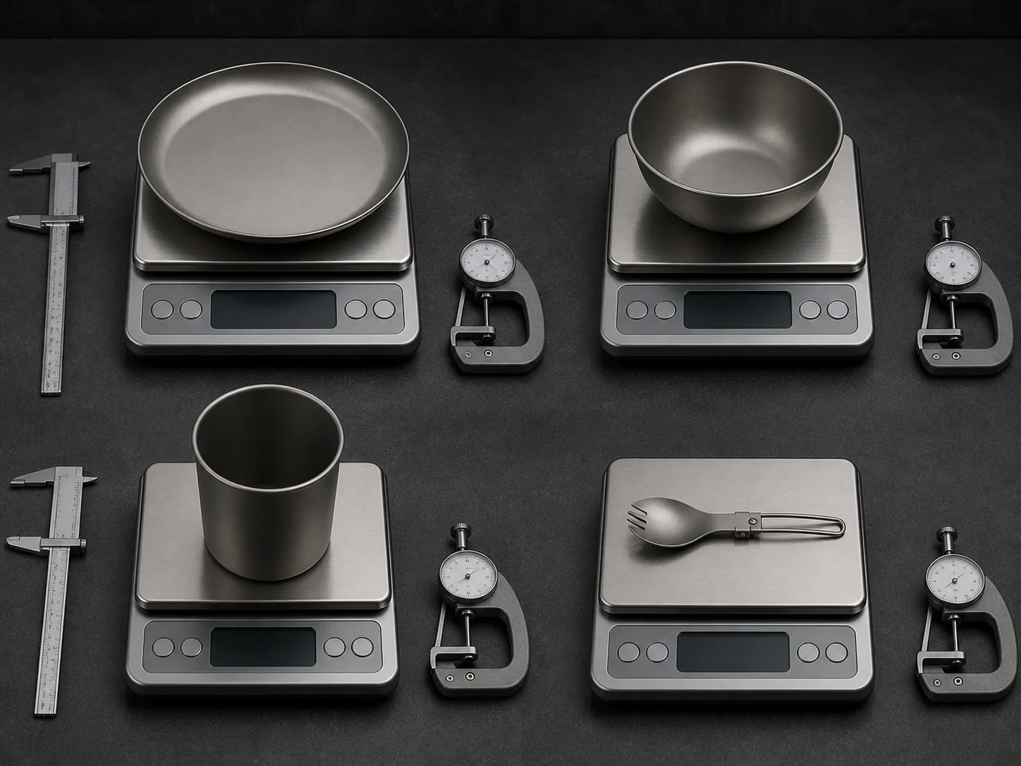 Titanium plate bowl cup and utensil weight and thickness inspection