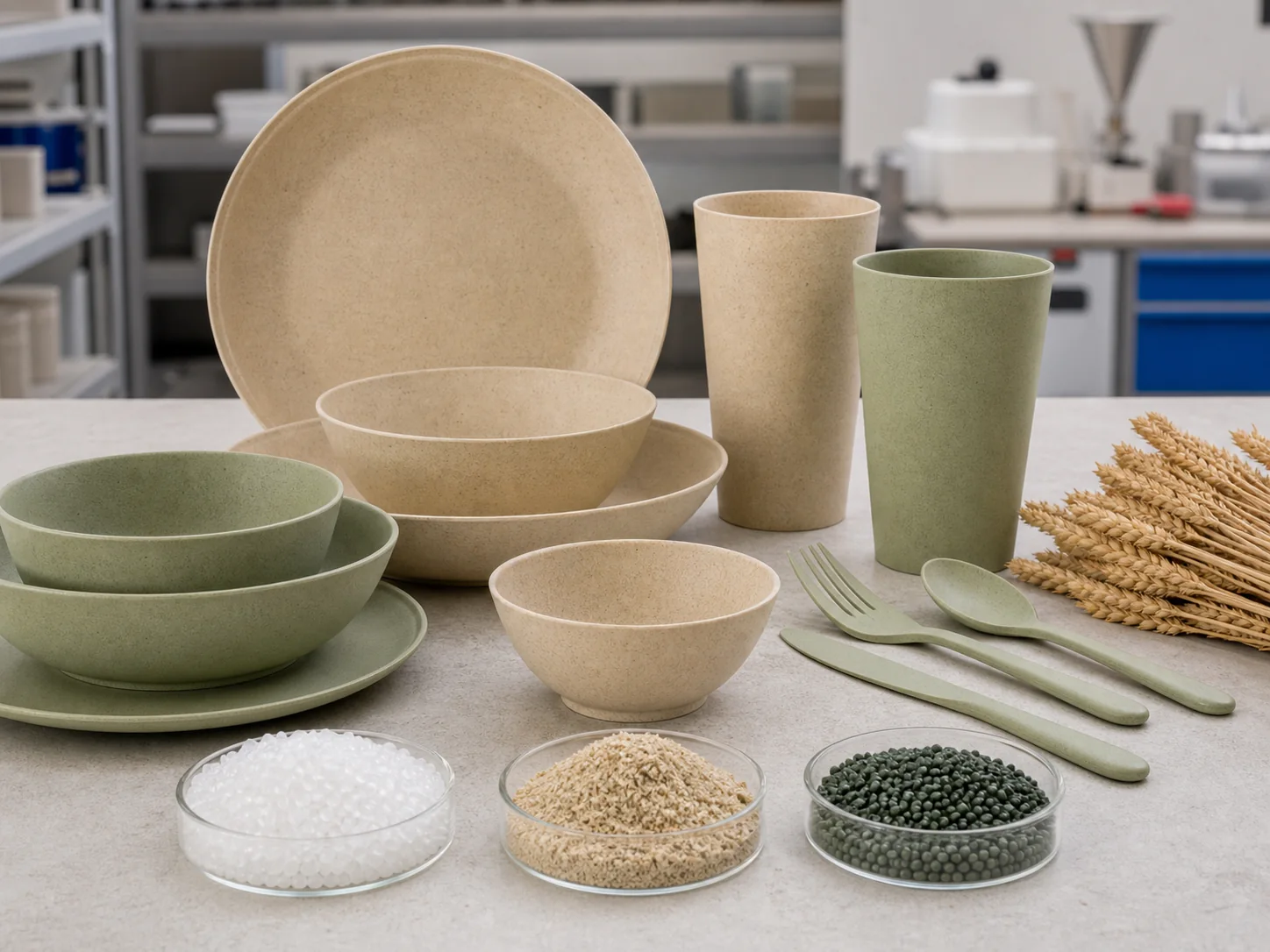 Wheat-straw PP composite tableware and raw material components
