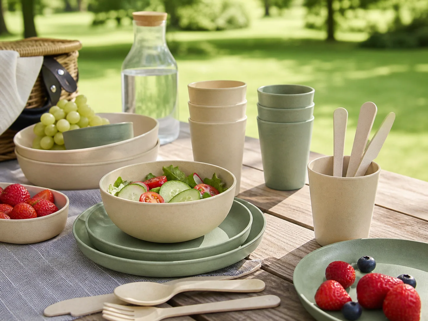 Wheat-straw PP composite tableware for picnic and outdoor use