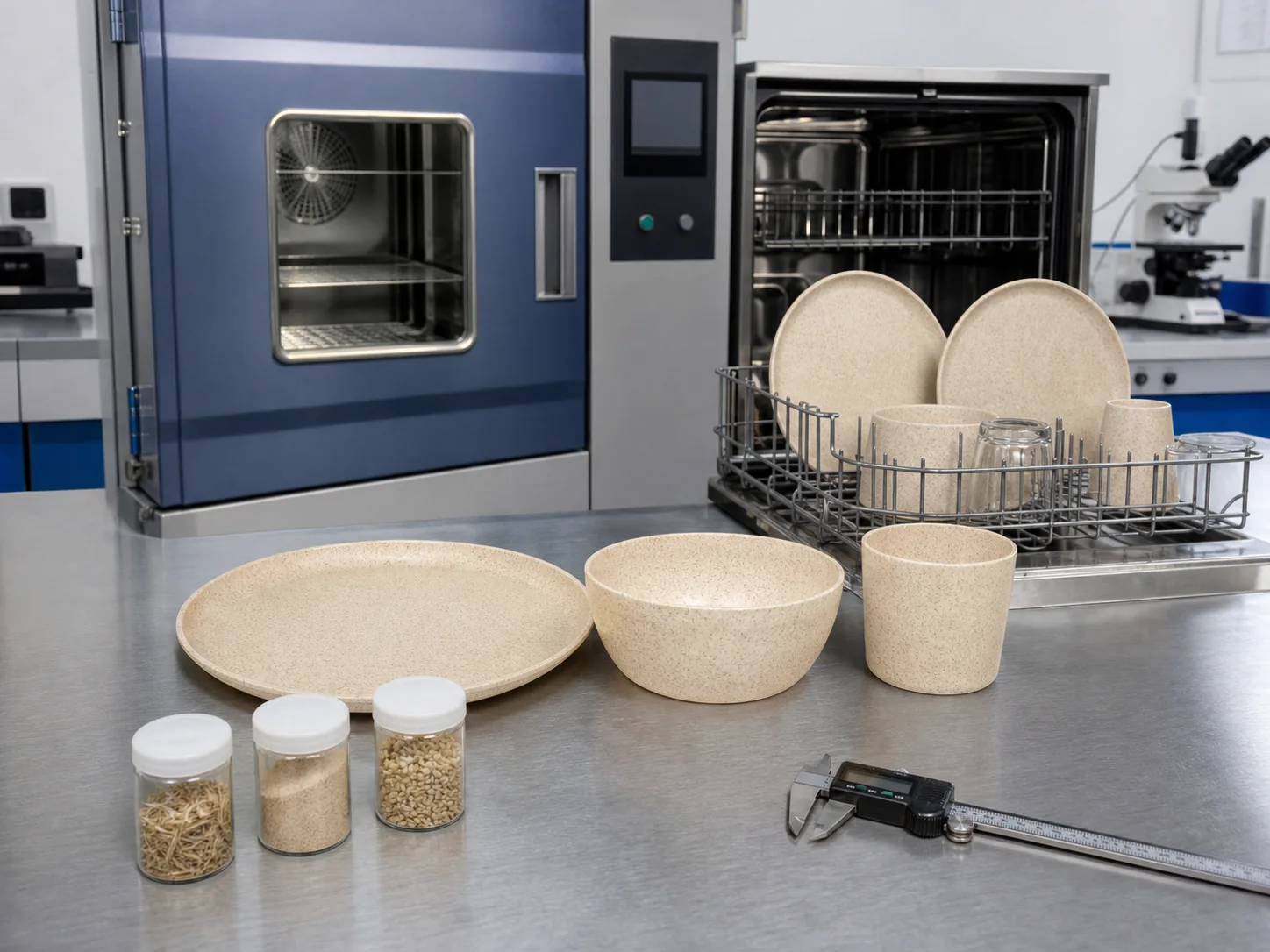 Wheat-straw composite tableware heat and dishwasher testing