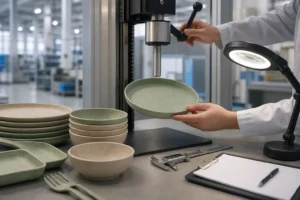 Wheat straw tableware impact resistance test in a quality laboratory