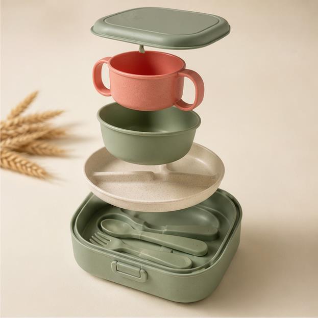 Custom Wheat-Straw + PP Kids Outdoor Tableware Set – design and structure view