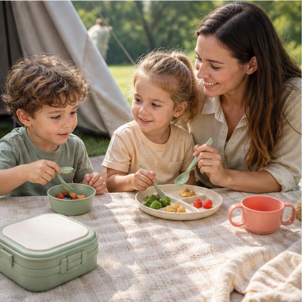 Custom Wheat-Straw + PP Kids Outdoor Tableware Set – outdoor application