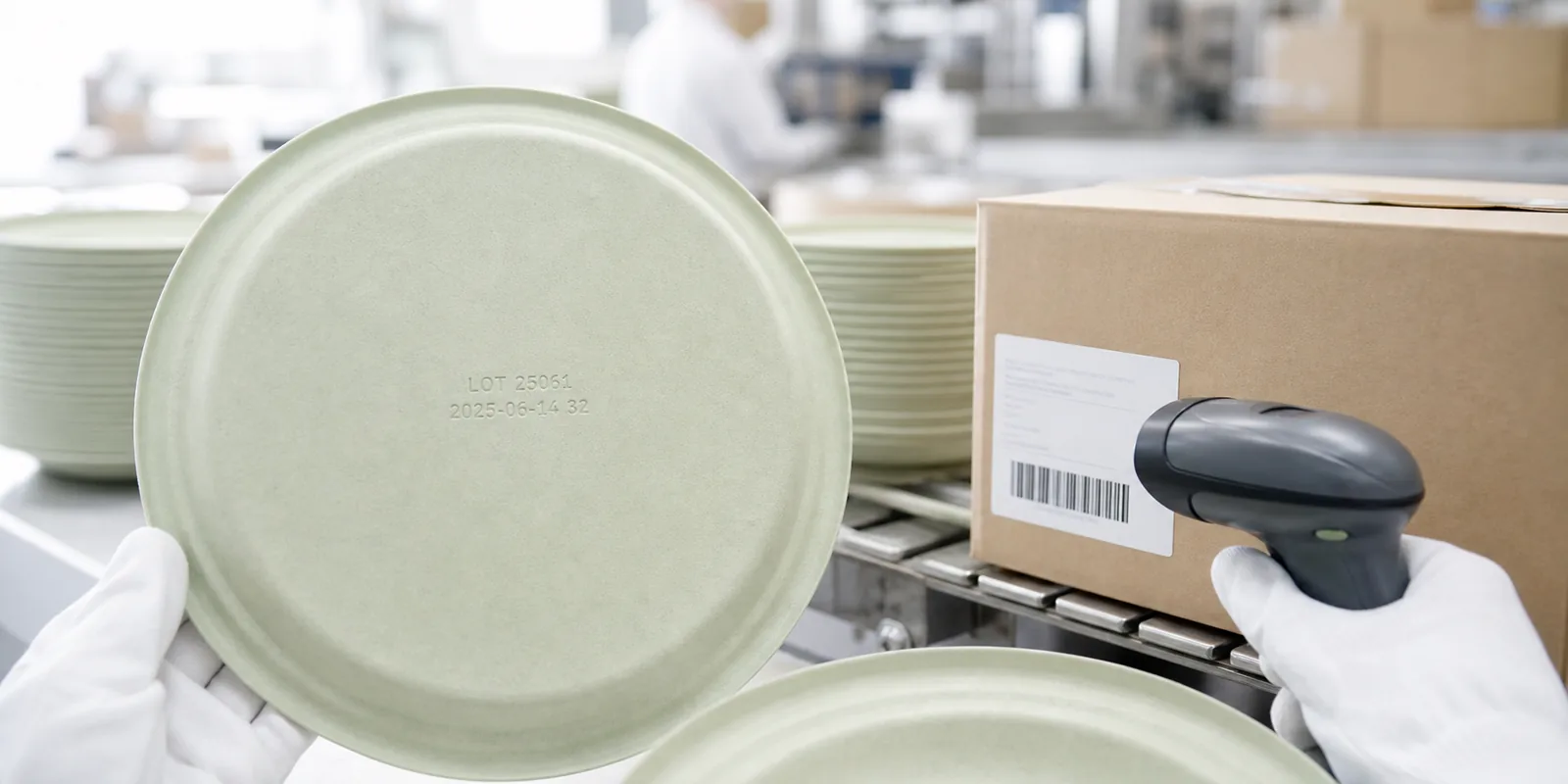 Wheat straw plate batch identification and carton barcode inspection