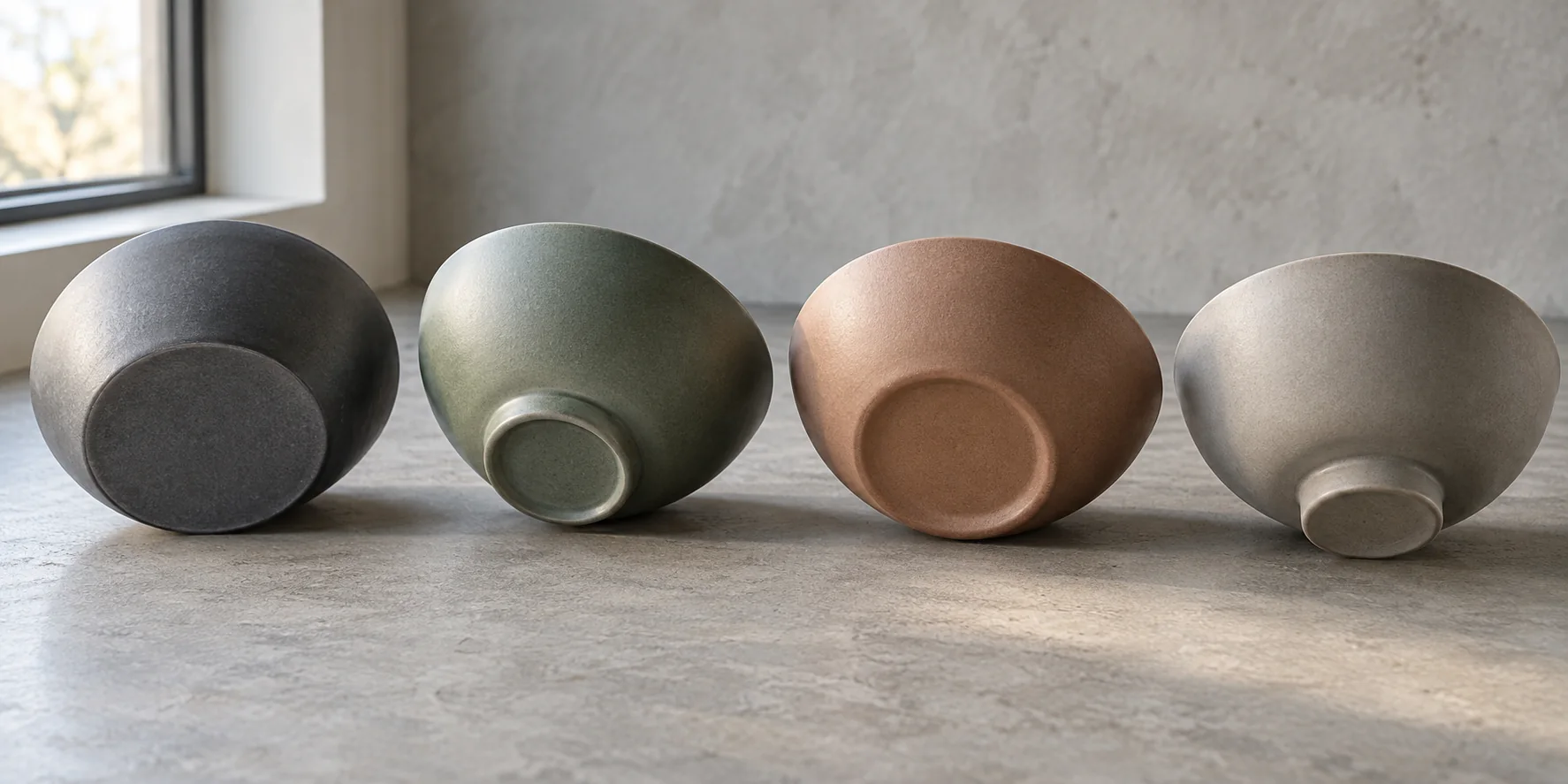 Side view of broad flat narrow ring recessed and pedestal outdoor bowl bases