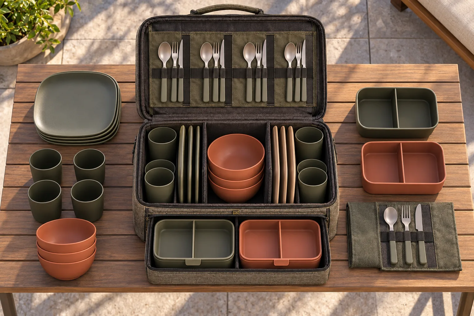 Bridge-Rack Set Reference Configuration Bridge-Rack camping dinnerware set configuration viewed from above