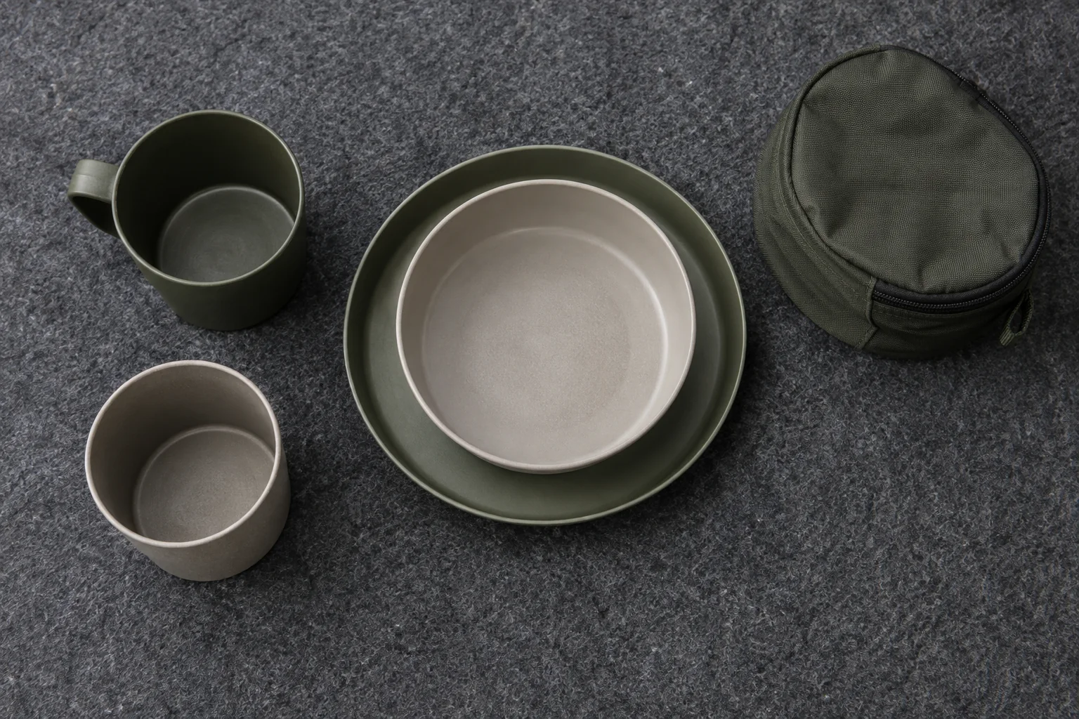 Camping Cup Format Buyer Comparison Handled and handleless camping cup profiles reviewed beside a nested dinnerware stack