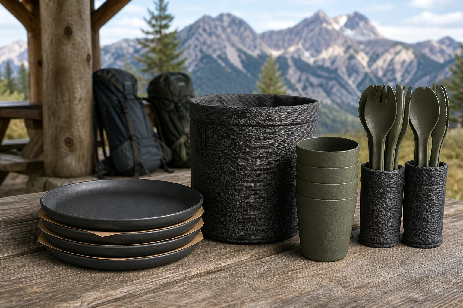 Camping plate storage and carry sleeve concept at a mountain shelter